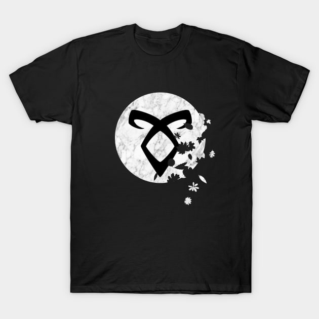 Shadowhunters rune - Angelic Power rune (marble texture and destructive leaves) - Malec | Mundane | Alec, Magnus, Jace, Clary T-Shirt by Vane22april